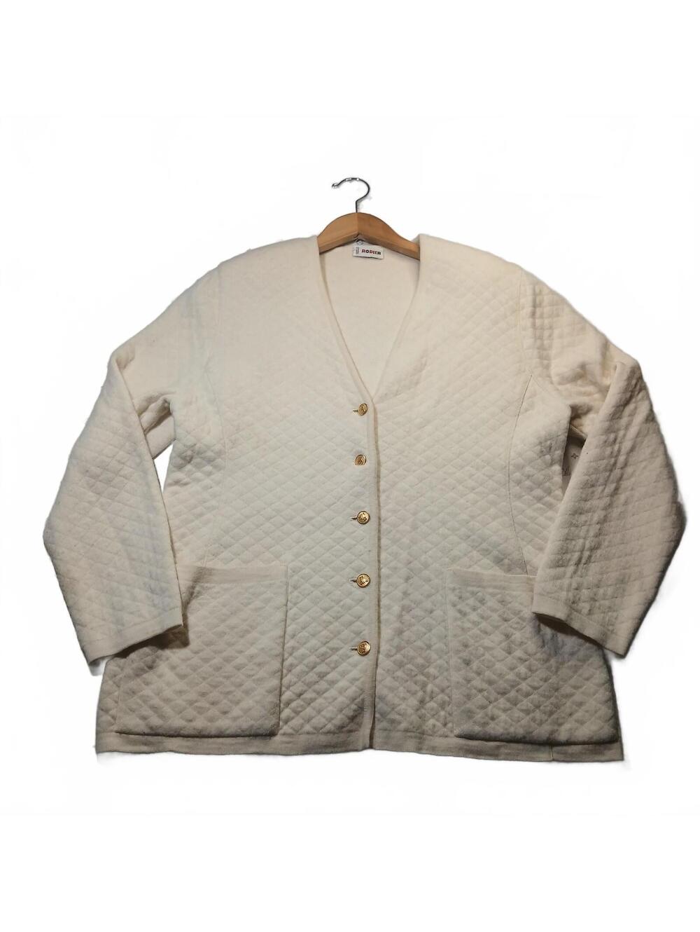 Rodier Cream Quilted Knit Cardigan Sweater Gold Buttons Made In France